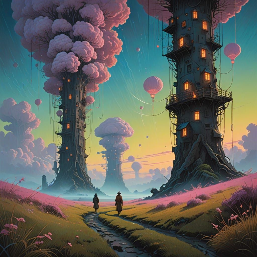 Dreamlike Surreal Landscape in Whimsical Asian Style