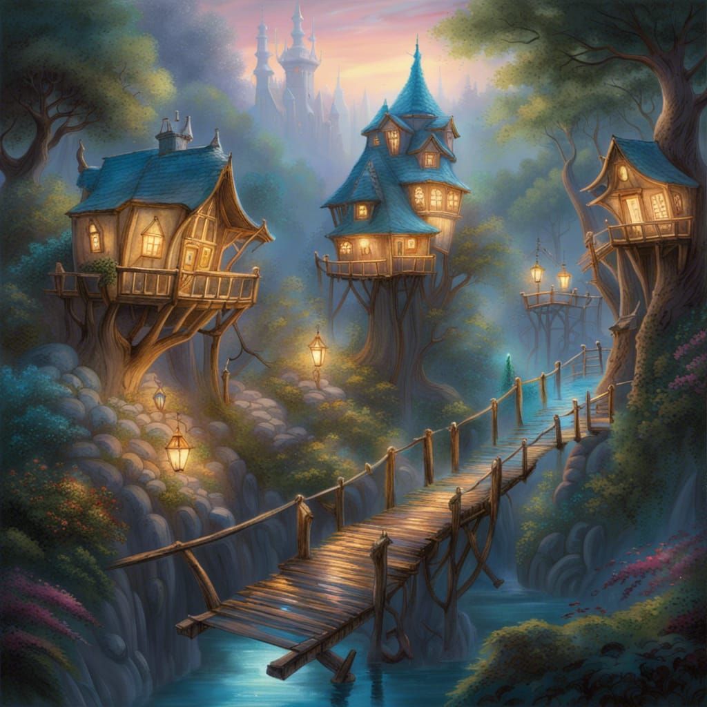 An enchanting elven village high in the treetops - AI Generated Artwork ...