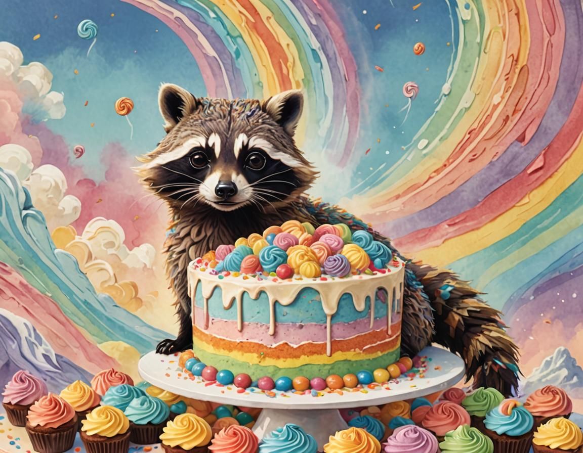 Rainbow Raccoon Birthday Gâteau