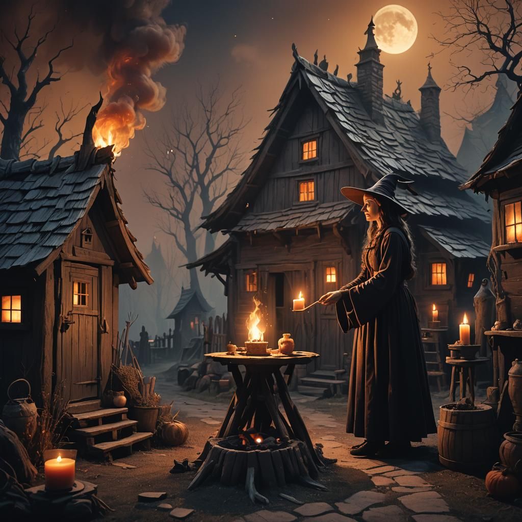 Ethereal Witchcraft: A Candlelit Spell in Matte Painting