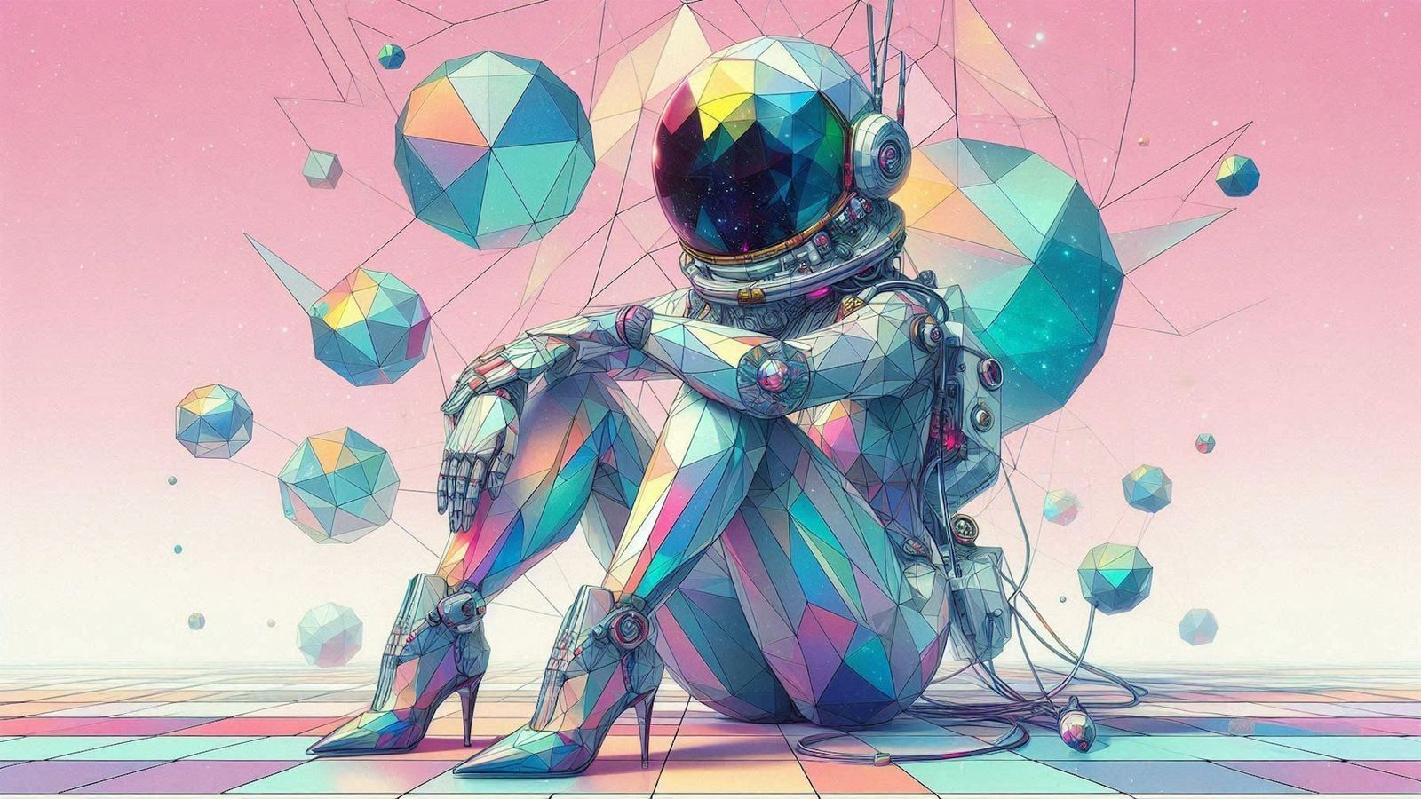 geometric low poly fractal 70s 80s sci-fi art hajime sorayam...