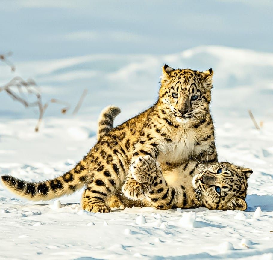 Snow Leopard cubs playing in their natural element