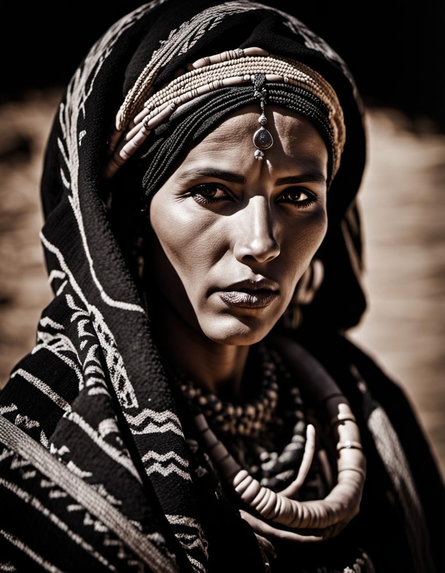 chiaroscuro style beautiful tribal Berber women portait, des...