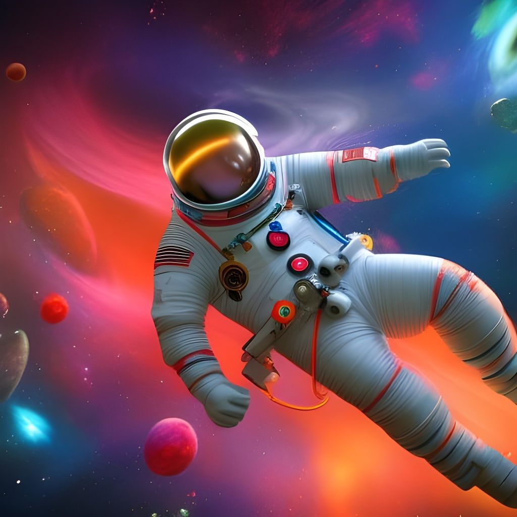 Cosmonaut is flying through the universe, cosmic style