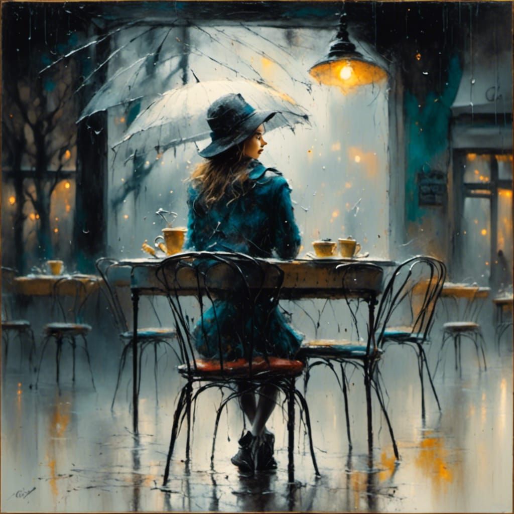 Person in Cafe: Vibrant Hyper-Realistic Digital Art