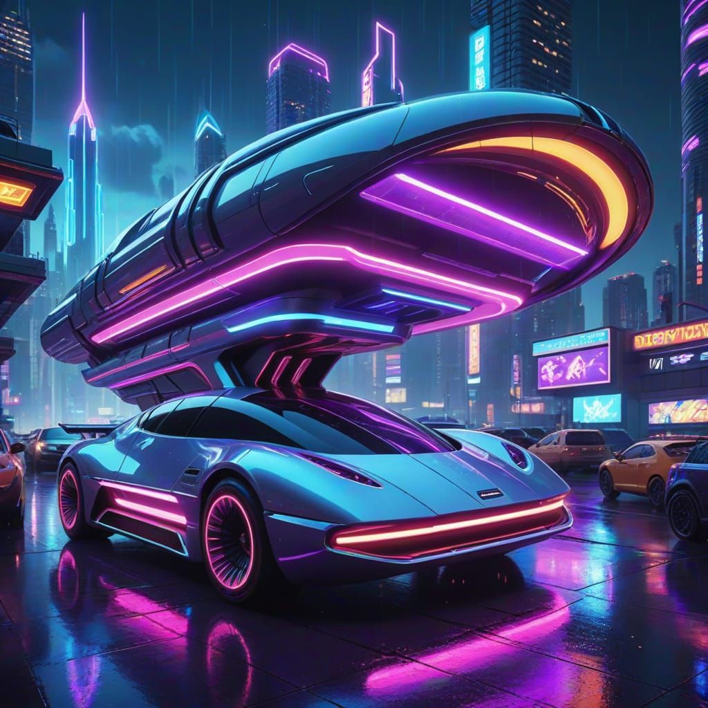 Sleek Spaceship Descends onto Futuristic City Rooftop