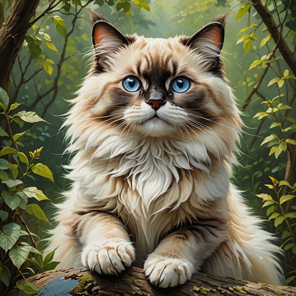 cute and adorable Ragdoll cat: nature background: retro: trending on Artstation oil painting by James ...  by @LTSings