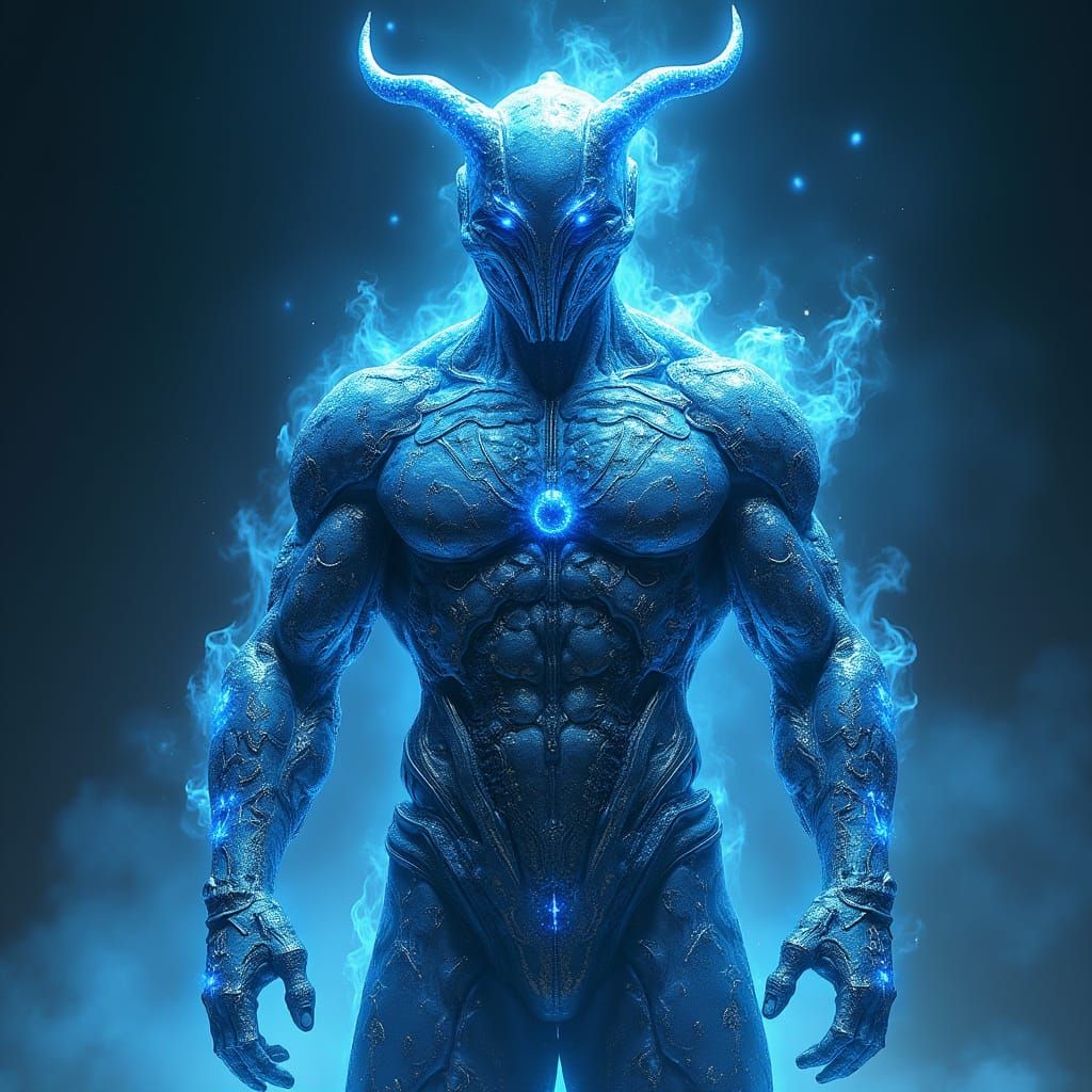 Cosmic Aquarius Warrior in Vibrant Biomechanical Armor