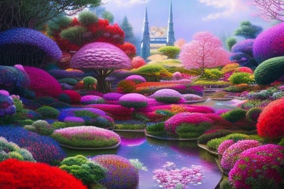 garden, maximalist photoillustration: by Marton Bobzert: 8k ...