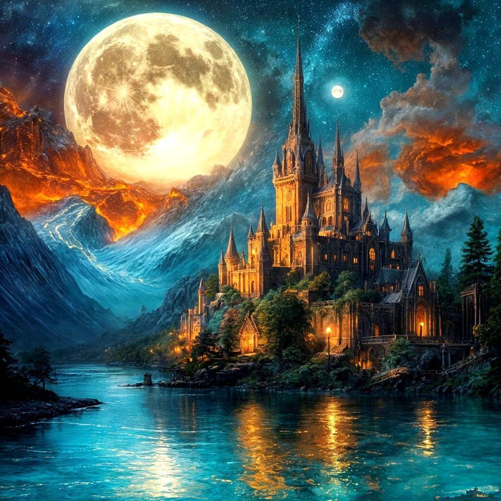 The Elven Citadel Under Silver Moon  by @Zand