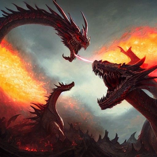 Fire breathing dragons fighting