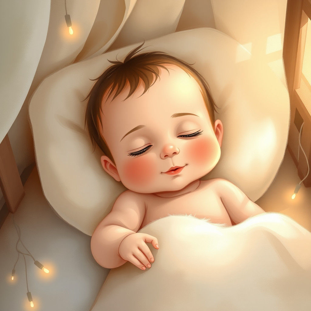 Peaceful Infant Slumber in Dreamlike Illustration