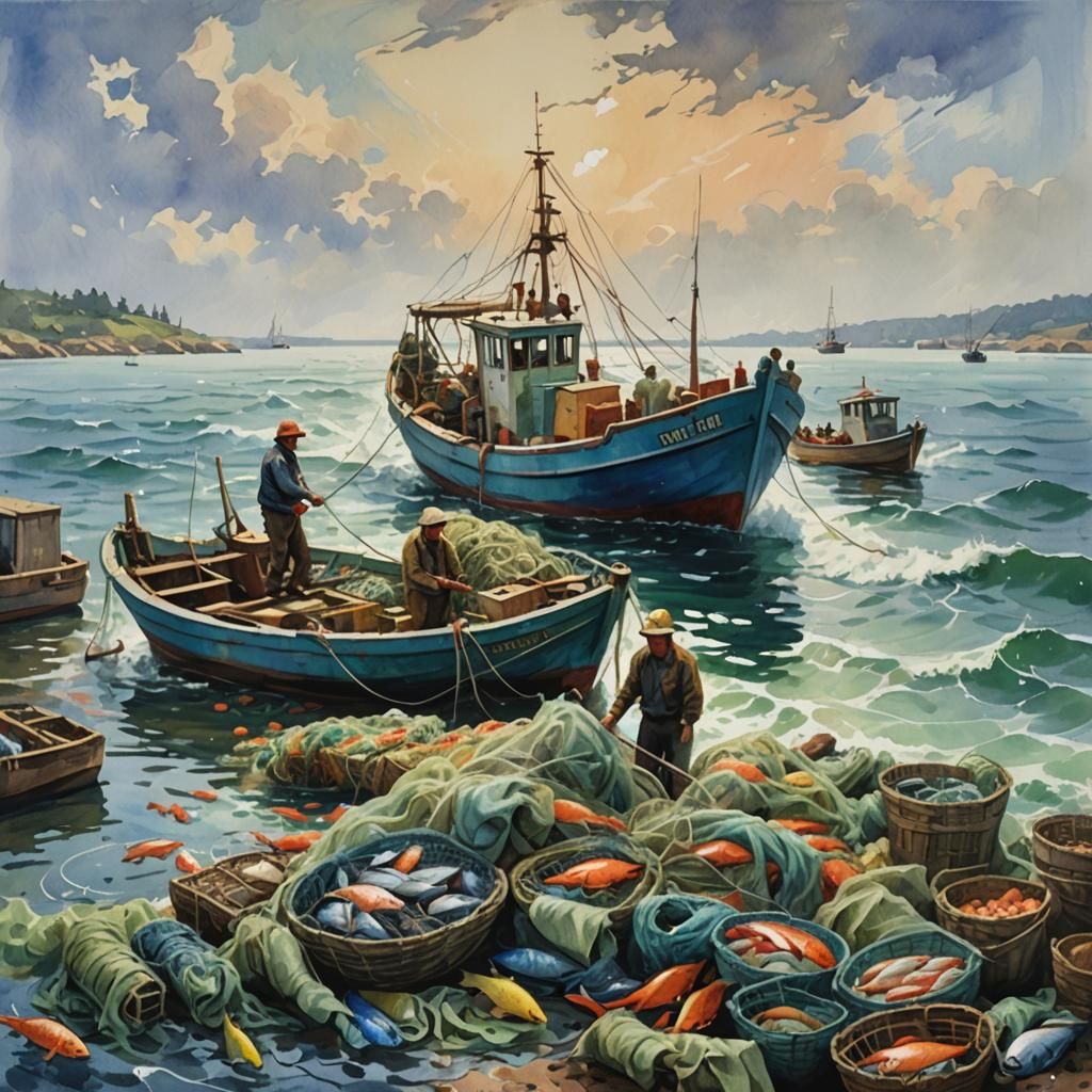 Fishing boat hauling in its nets full of fish.   by @Wildlife51