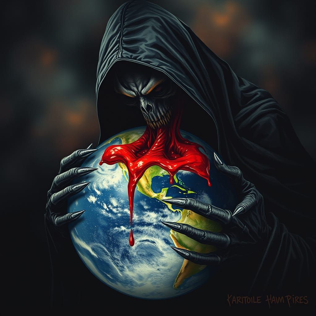 Vampire Sucking Blood from Earth in Surreal Style