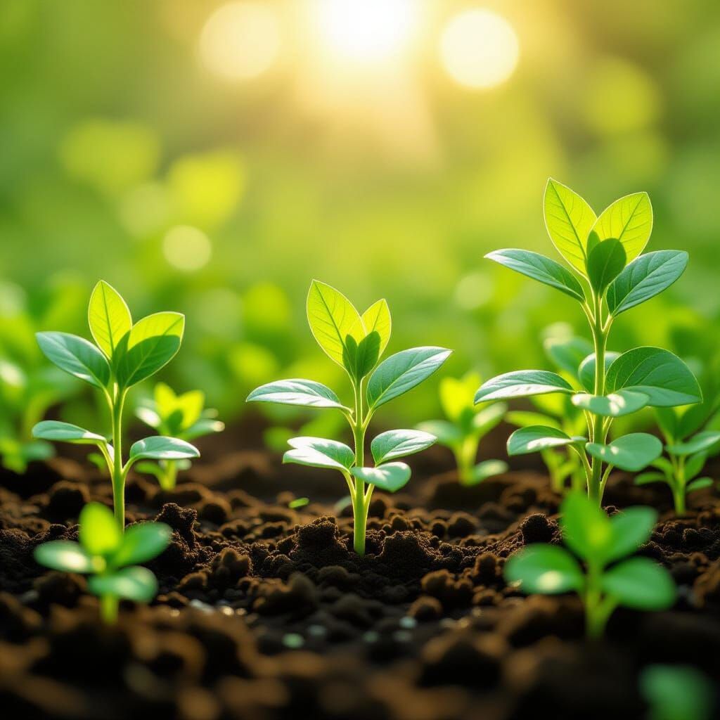 Lush Greenery Blooming After Rain in Impressionistic Style