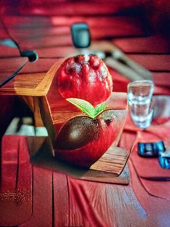 a delicious red apple on a wooden table