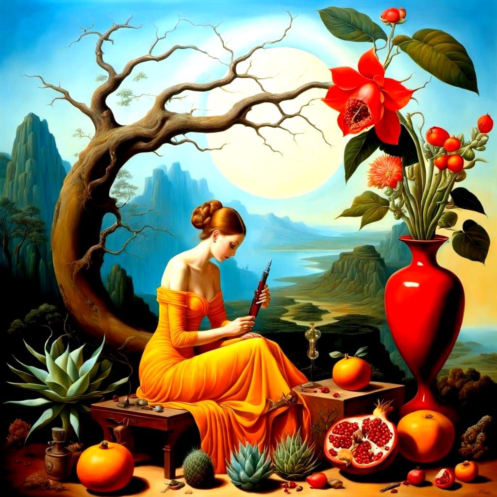 Surrealistic Lady in Amber Wonderland