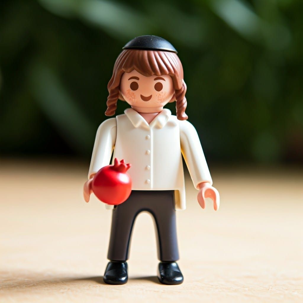 Playmobil-Style Jewish Boy Holding Pomegranate