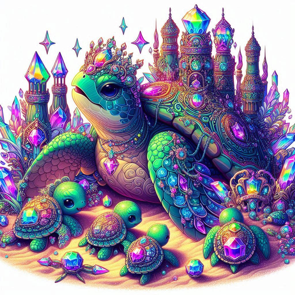 sea turtle & baby sea turtles playing