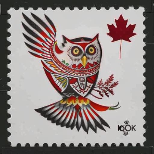 Postal Stamp OWL - Haida Tribal tribute, Canadian mapleleaf icon top right corner, bonus optical illustion ...  by @Kitcalyx