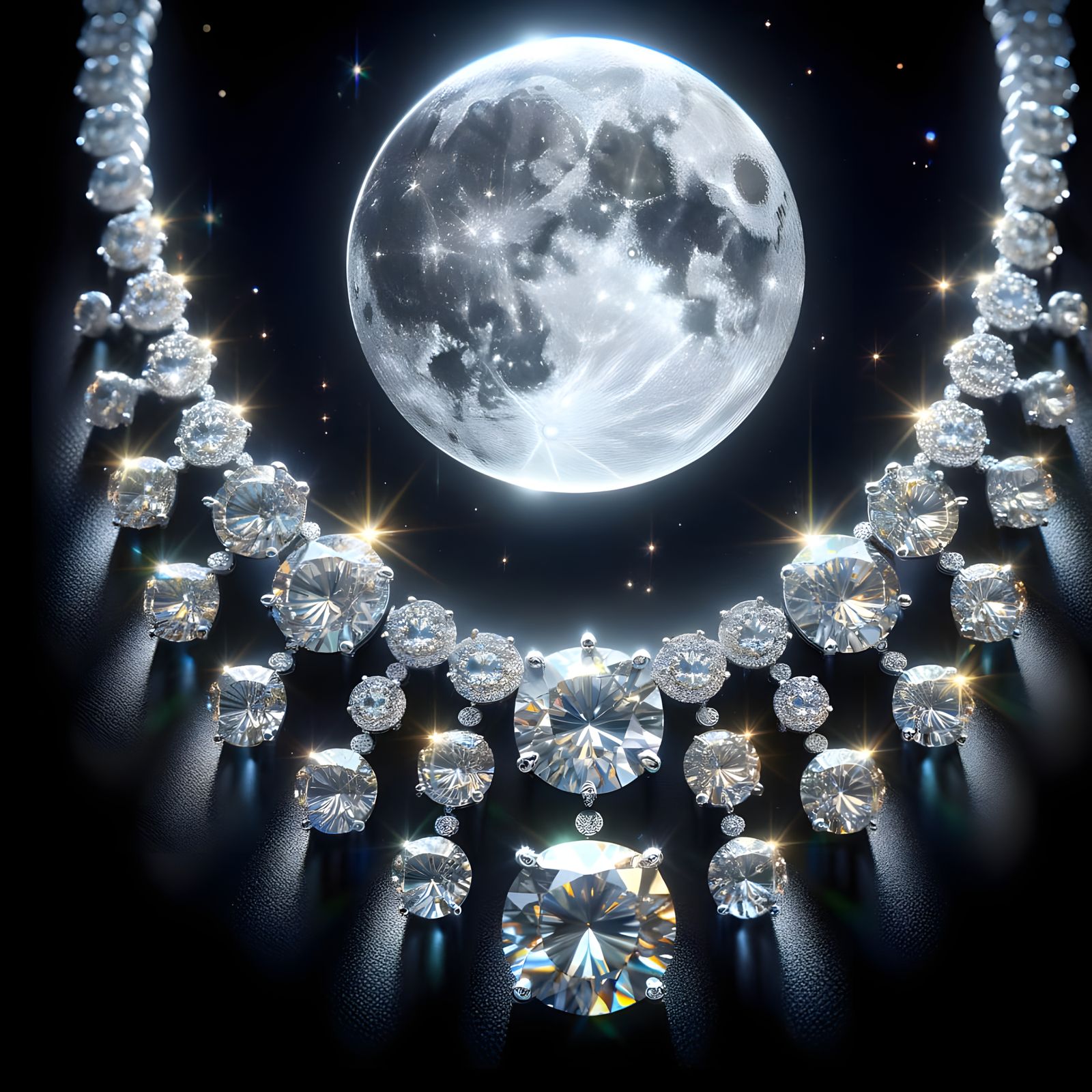 A beautiful glittering diamond necklace, glittering in the moon light. High resolution.   by @Irene