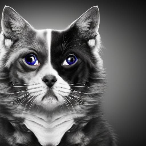 hyperdetailed and visuality stunning picture of a half dog half cat