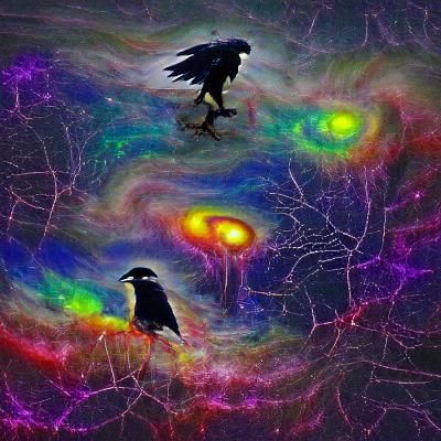 The crow god and the Raven god battle in a lsd galaxy