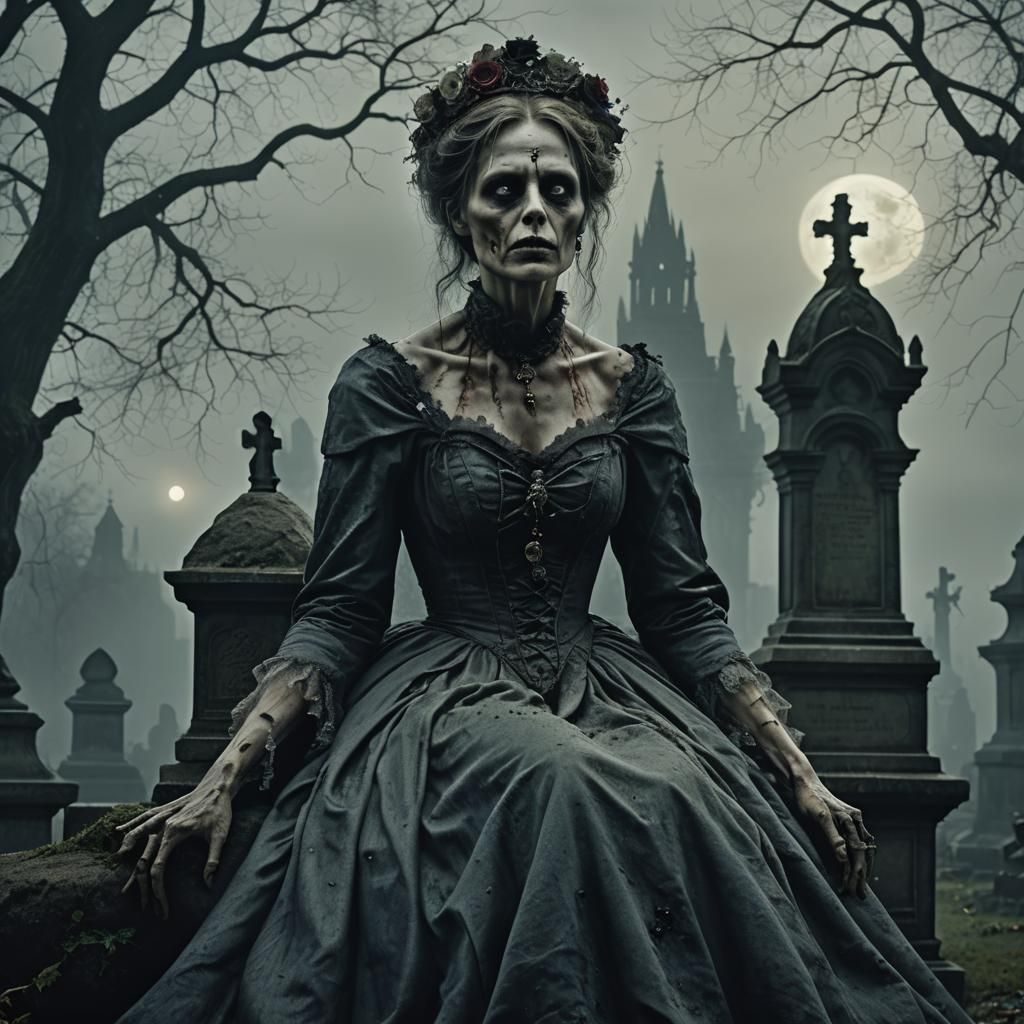 Night. Fog. Rain. Elegant Victorian graveyard. Ugly and defo...