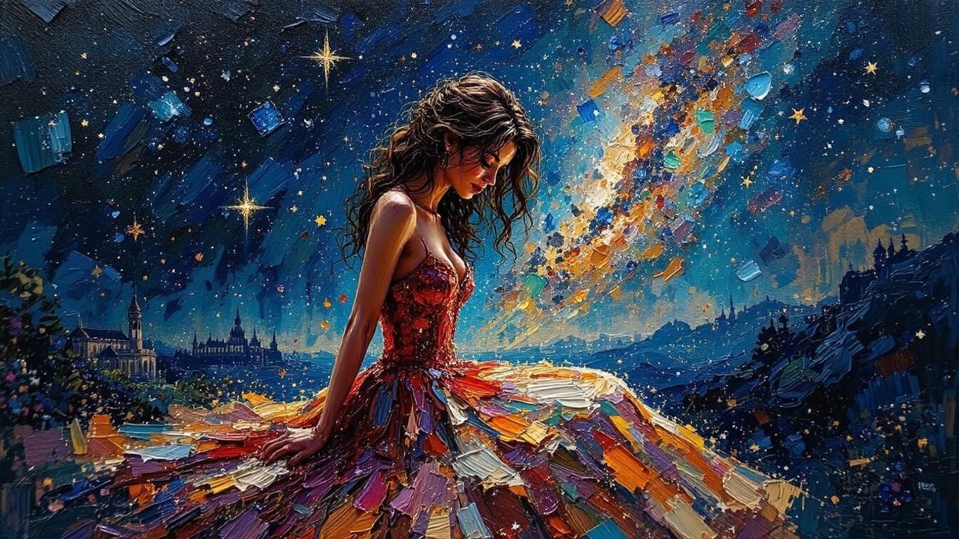 Woman in a starry night