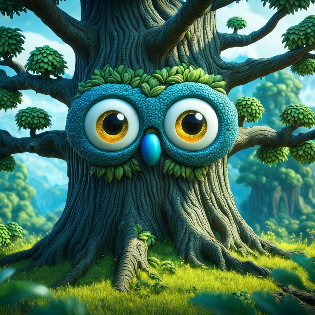 Googly Eye Owl Tree AI Generated Artwork NightCafe Creator