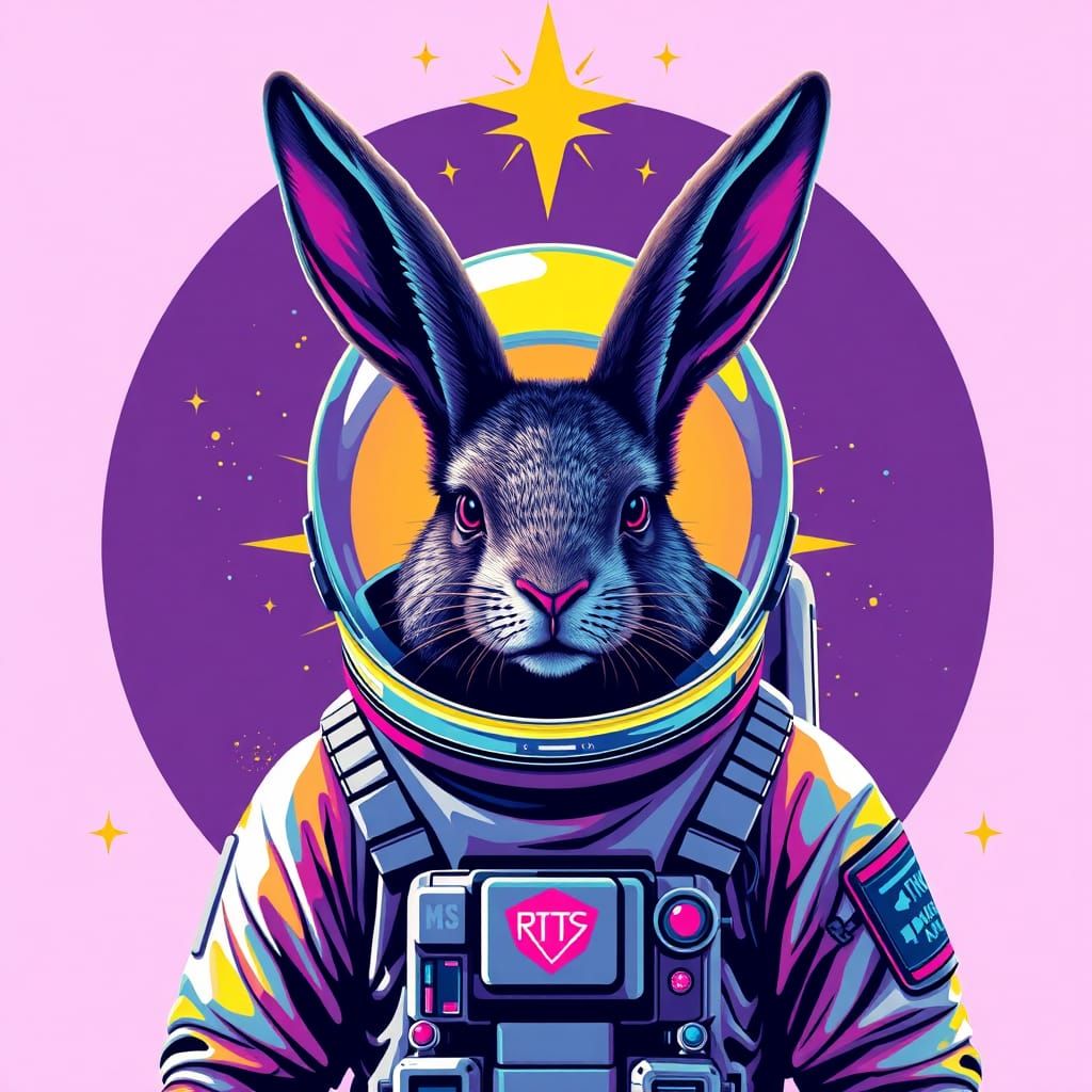 Oneeared Chaos Rabbit Astronaut. Screen print, pop art, splash screen
