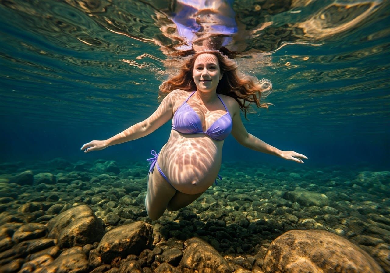 Pregnant Beauty Glides Through Crystal Clear Waters