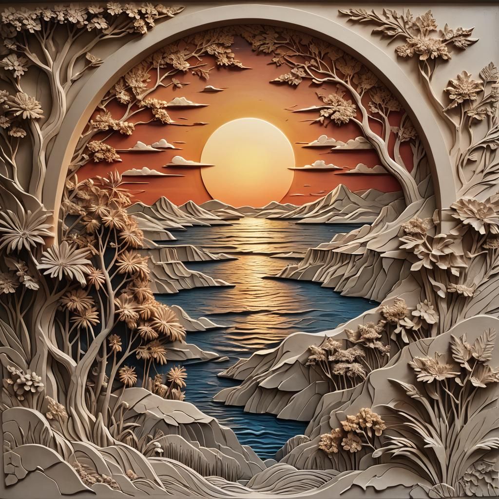 Beautiful sunset bas relief  by @Iconoclast