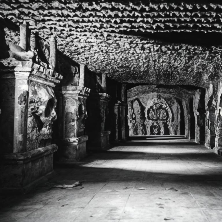 Dark Paris Catacombs in Film Noir Style Photography