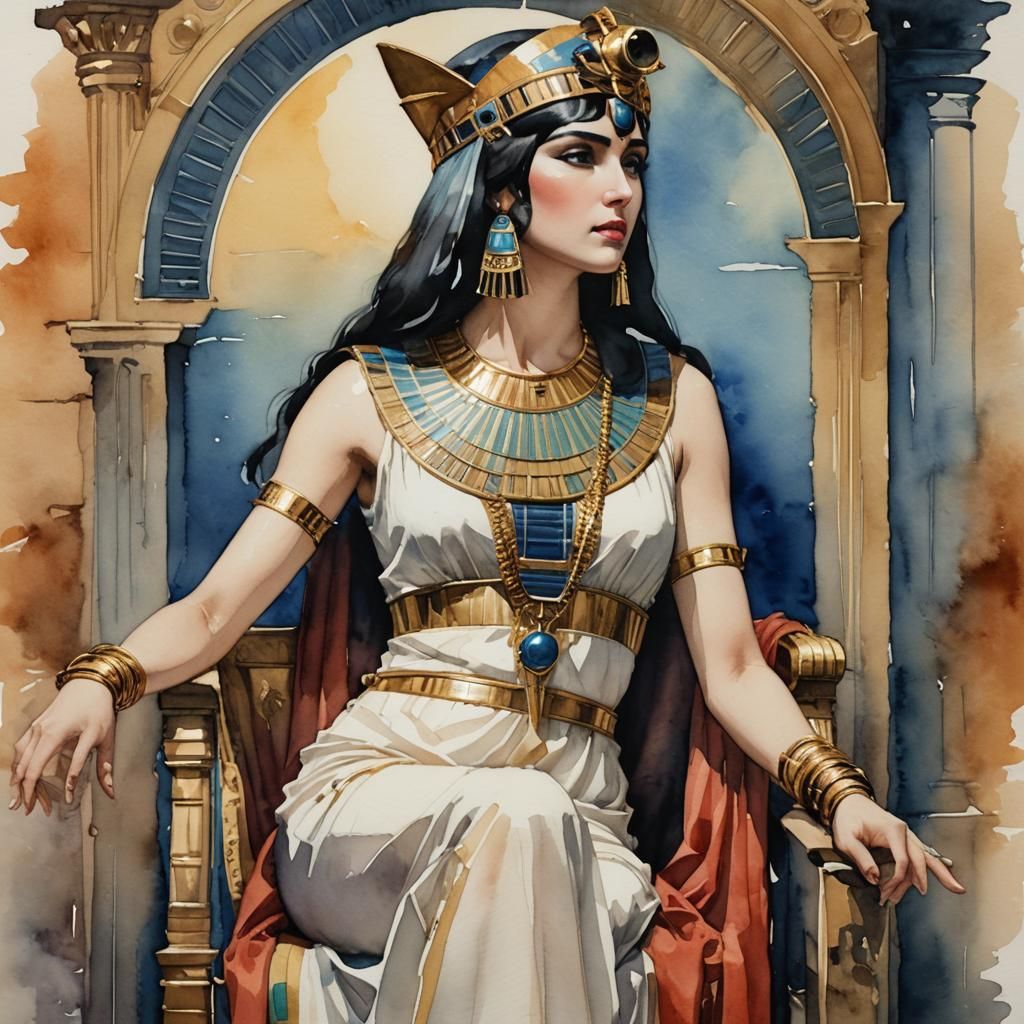 Watercolor painting of Cleopatra in the style of Waterhouse  by @Kallistratia