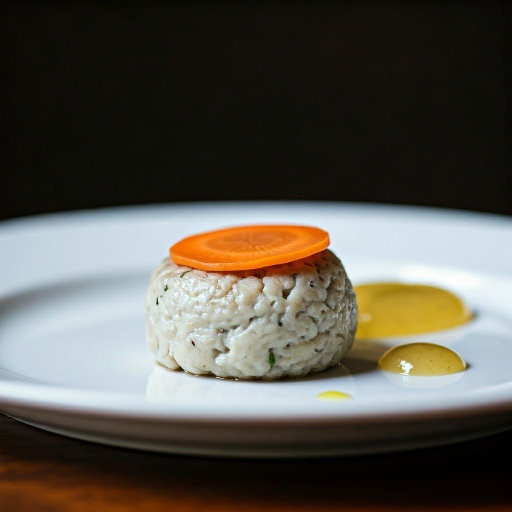 Gray Fish Patty with Carrot and Yellow Jelly