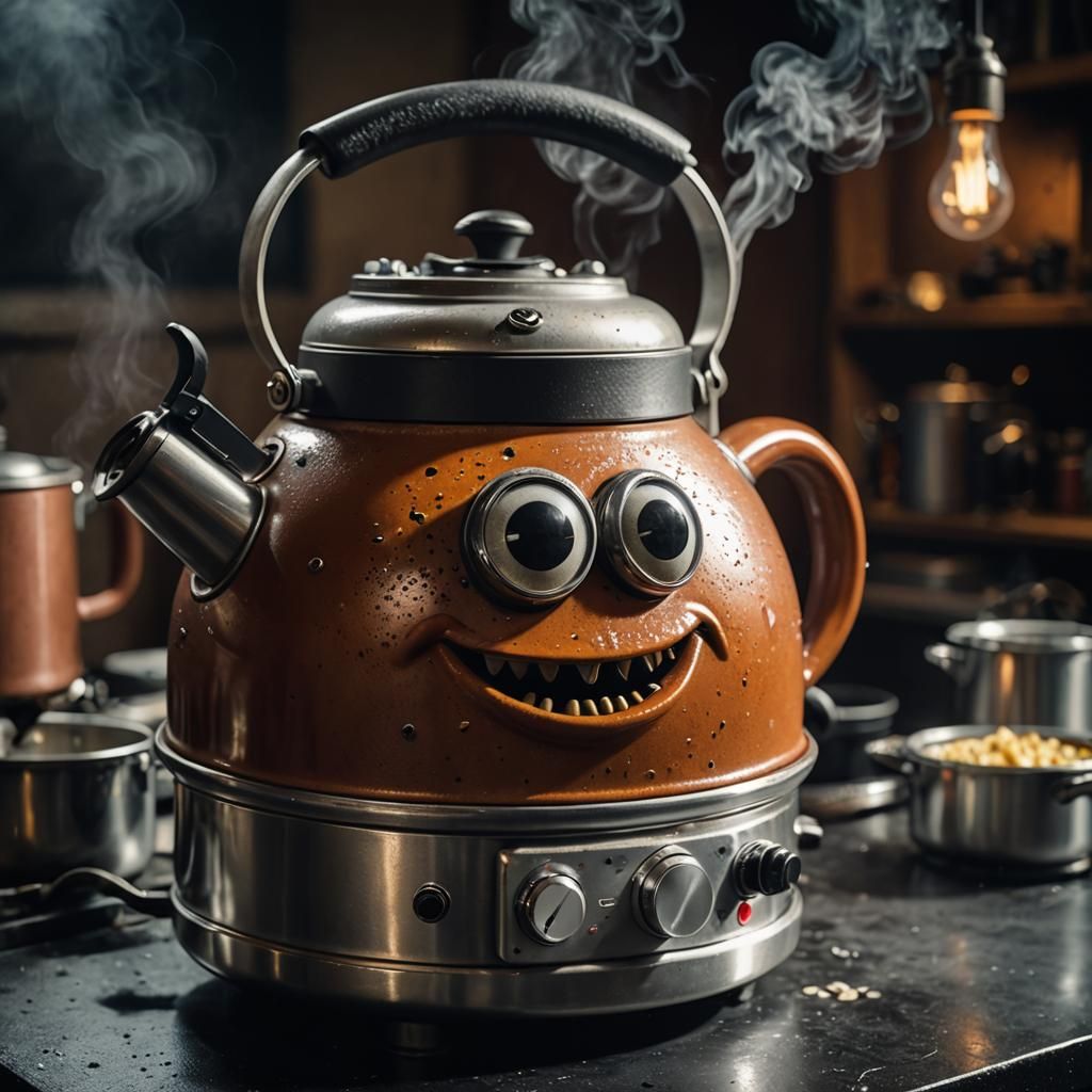 Boiling kettle with googly eyes  by @Xal