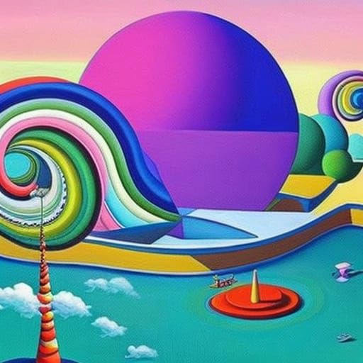 A colorful surreal regionalist painting of bubbling inspirat...