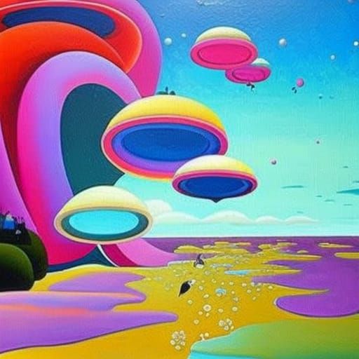 A colorful surreal regionalist painting of bubbling inspirat...