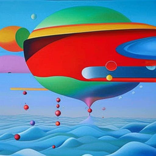 A colorful surreal regionalist painting of bubbling inspirat...
