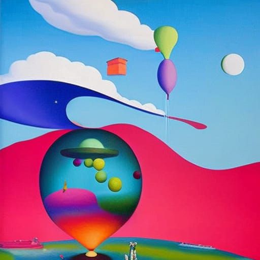 A colorful surreal regionalist painting of bubbling inspirat...