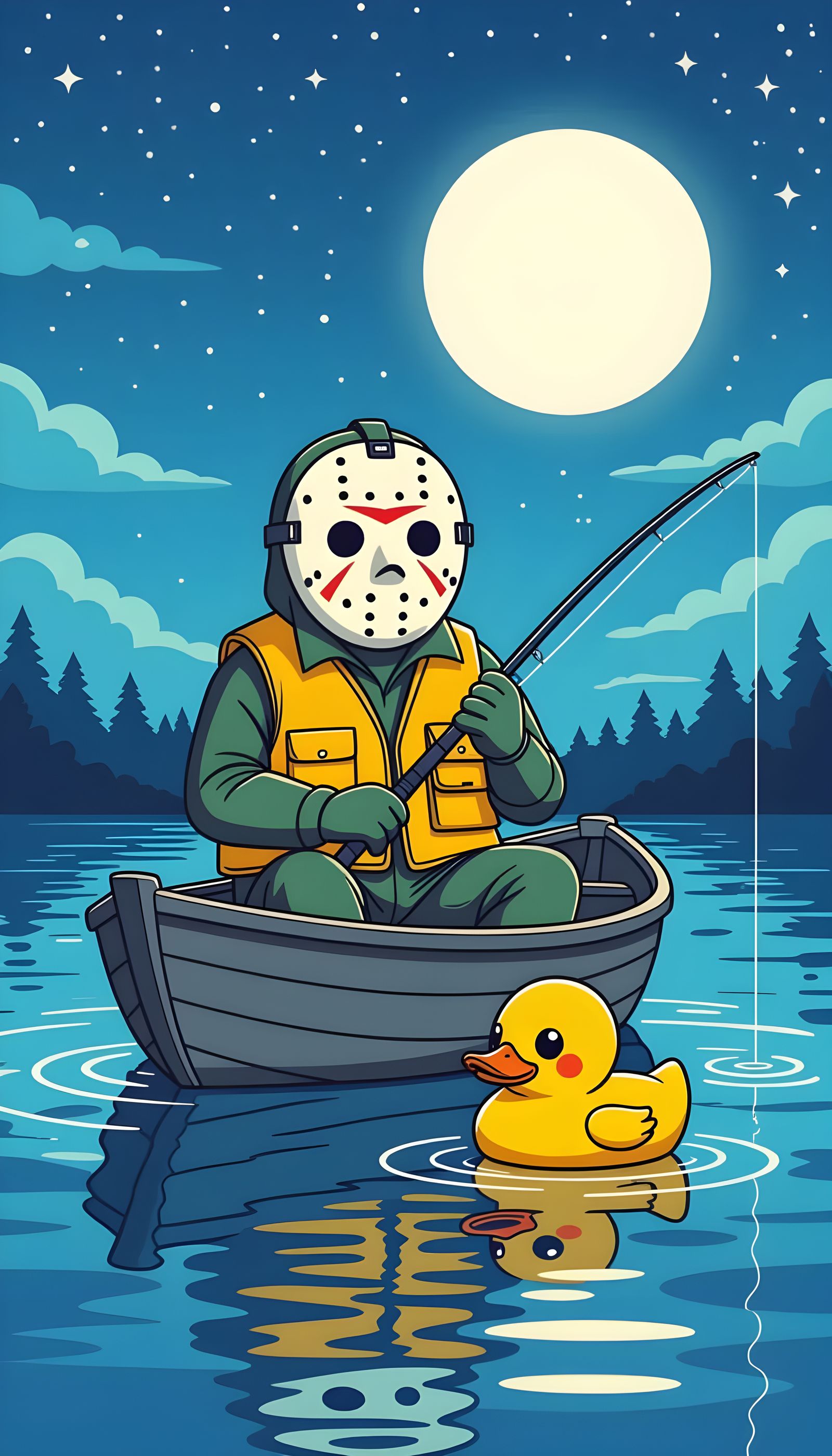 Jason Voorhees Fishing Peacefully in Kawaii Style