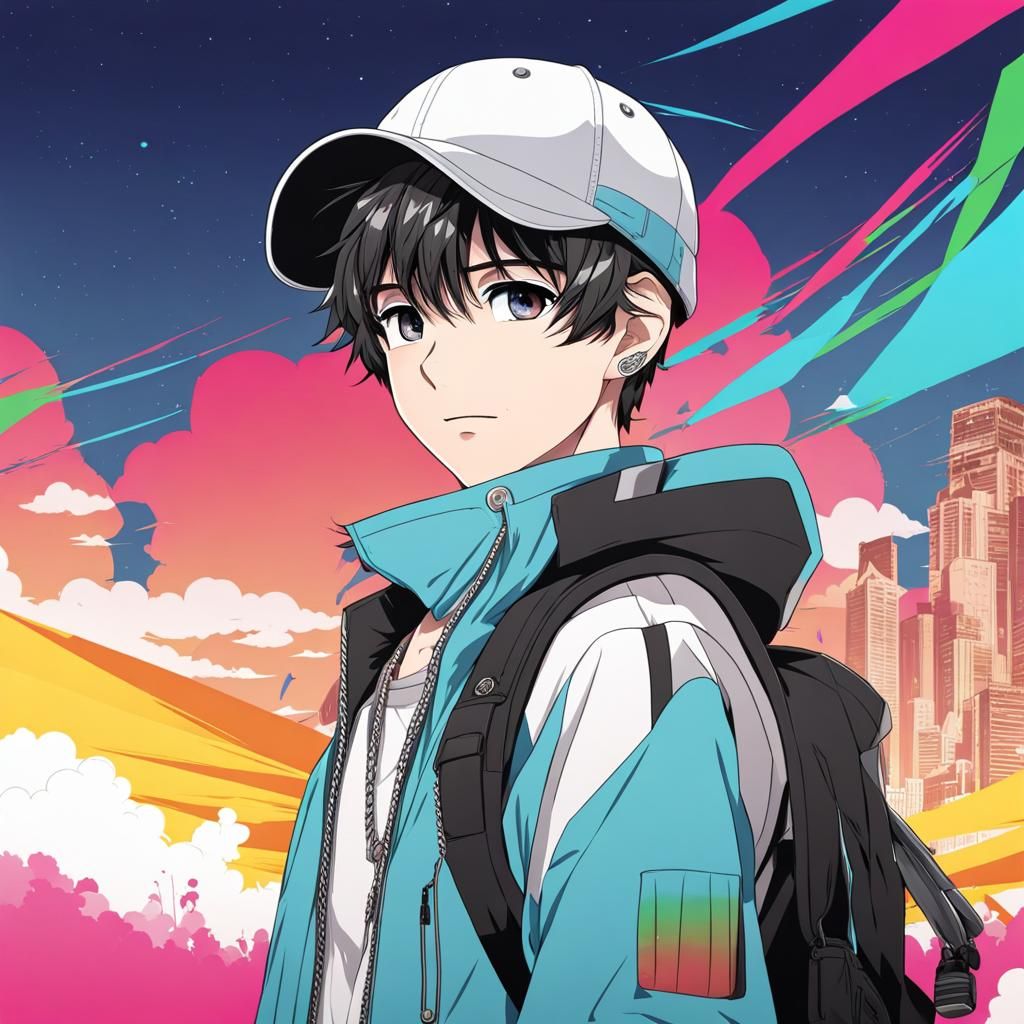 boy wearing a cap and swag colourless clothes with a colourf...