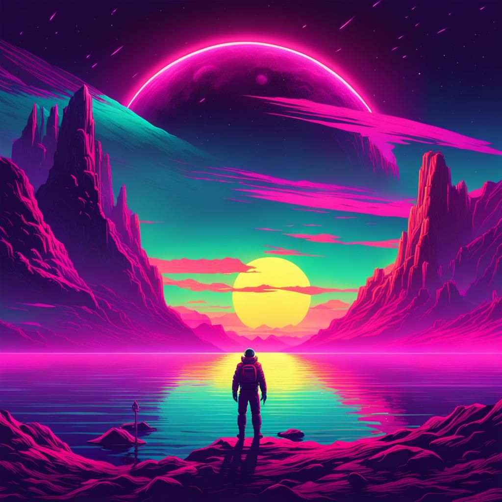 A vast luminescent ocean on a desolate planet