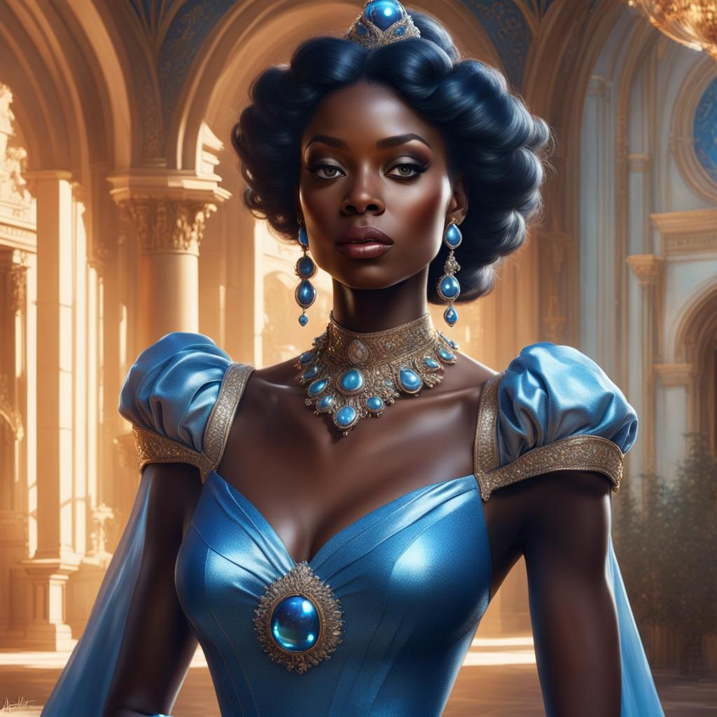African American Cinderella Portrait in Hyperdetailed Style