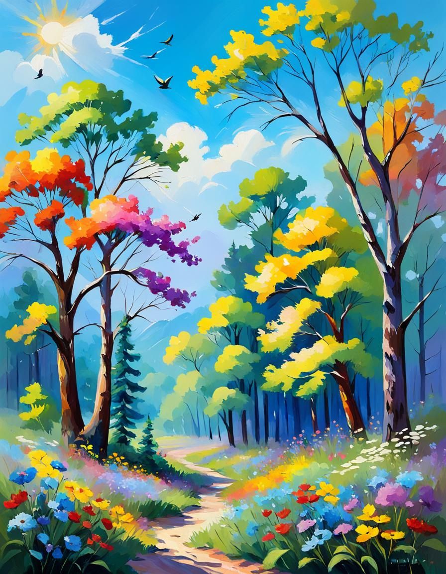 "Colorful painting, loose brushstrokes. Variety of colorful ...