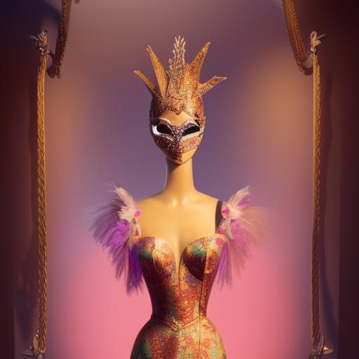 Mannequin in 1960s Gown with Masquerade Mask