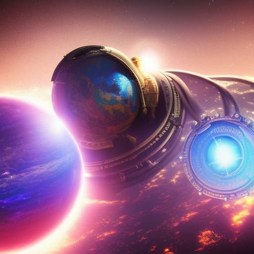 Entire planet of steampunk, vibrant, in space, stars, 8k resolution concept art detailed matte painting intricately deta...