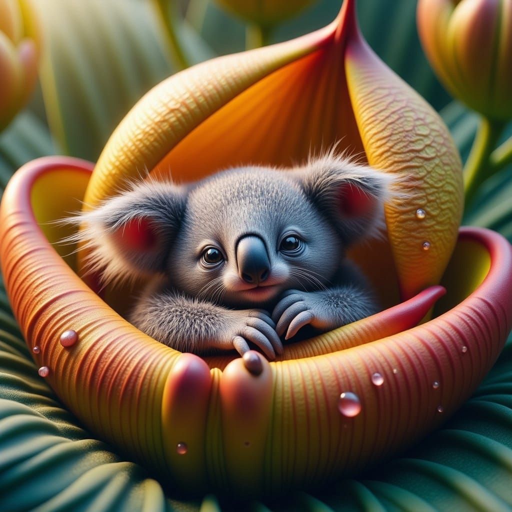 Little koala in a big flower  by @Darken