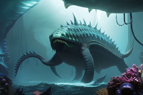 kraken, deep sea monster of enormous size, at the bottom of the sea ...